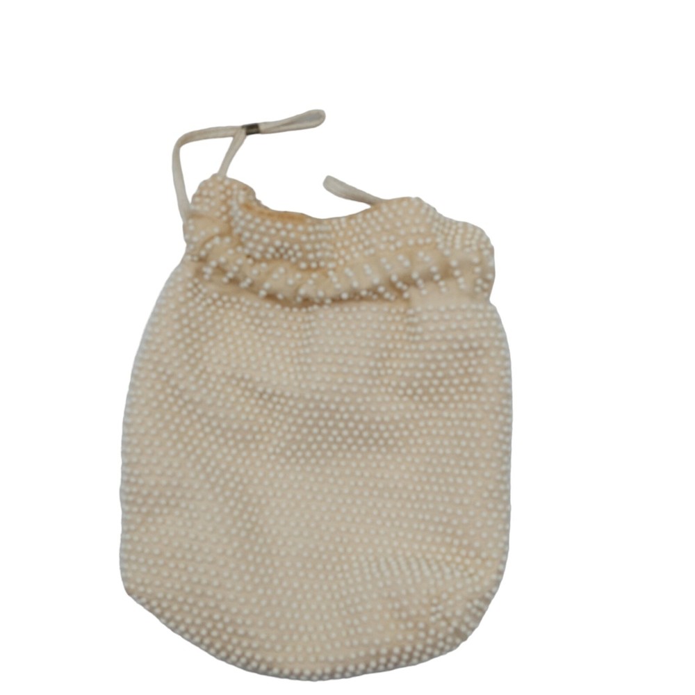Beaded Purse With Pull String Closure Cream Colored Reversible