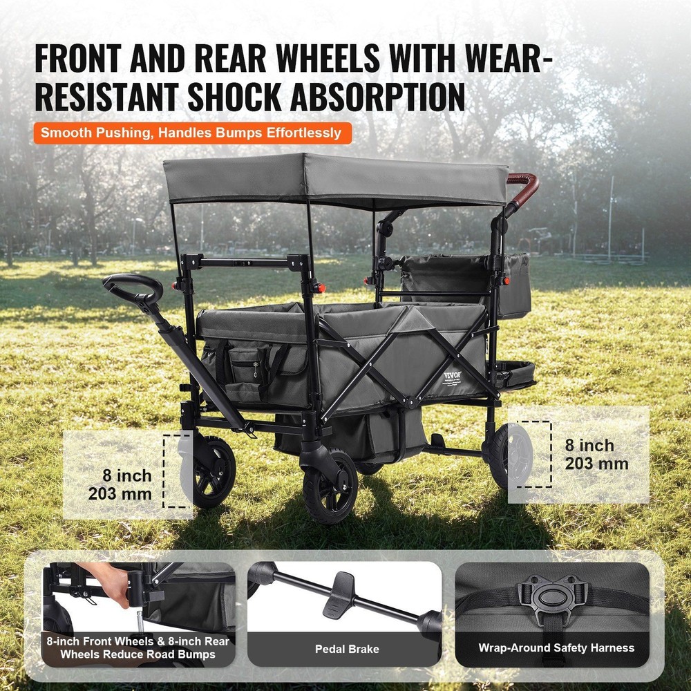 Travel-Friendly Child Wagon 55lb Loading Capability One Click Fold Grey