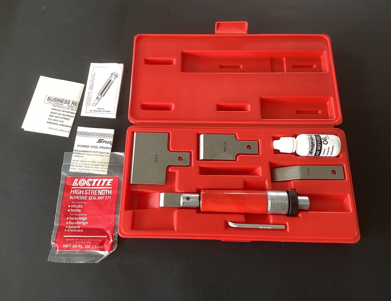 Snap On Air Powered Gasket Scraper Set Pneumatic W/Case and Scrapers PGS1004