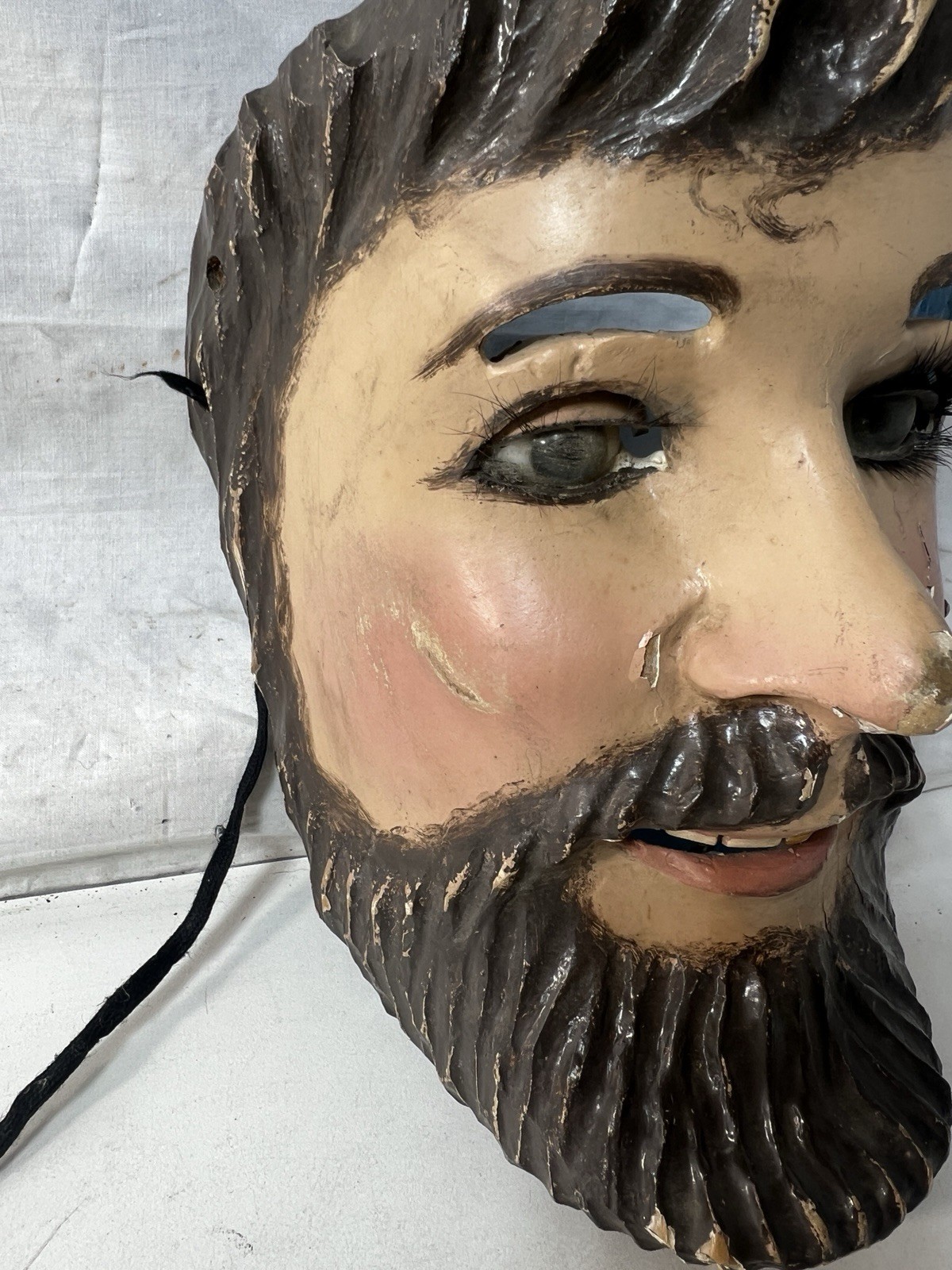 Mexican Folk Art Catrine Dandy Mask w/ Glass Eyes Moving Eyelids Gold Tooth