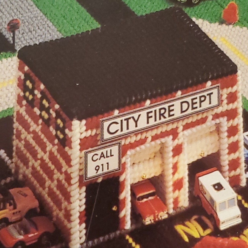 Firefighter's Town Plastic Canvas PATTERN Gas Station School Store Fire fighter