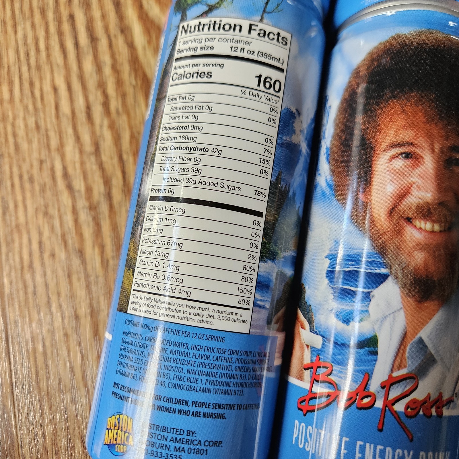 Lot Of 6 Bob Ross Positive Energy Drink Prussian blue Raspberry Caffeine 12oz