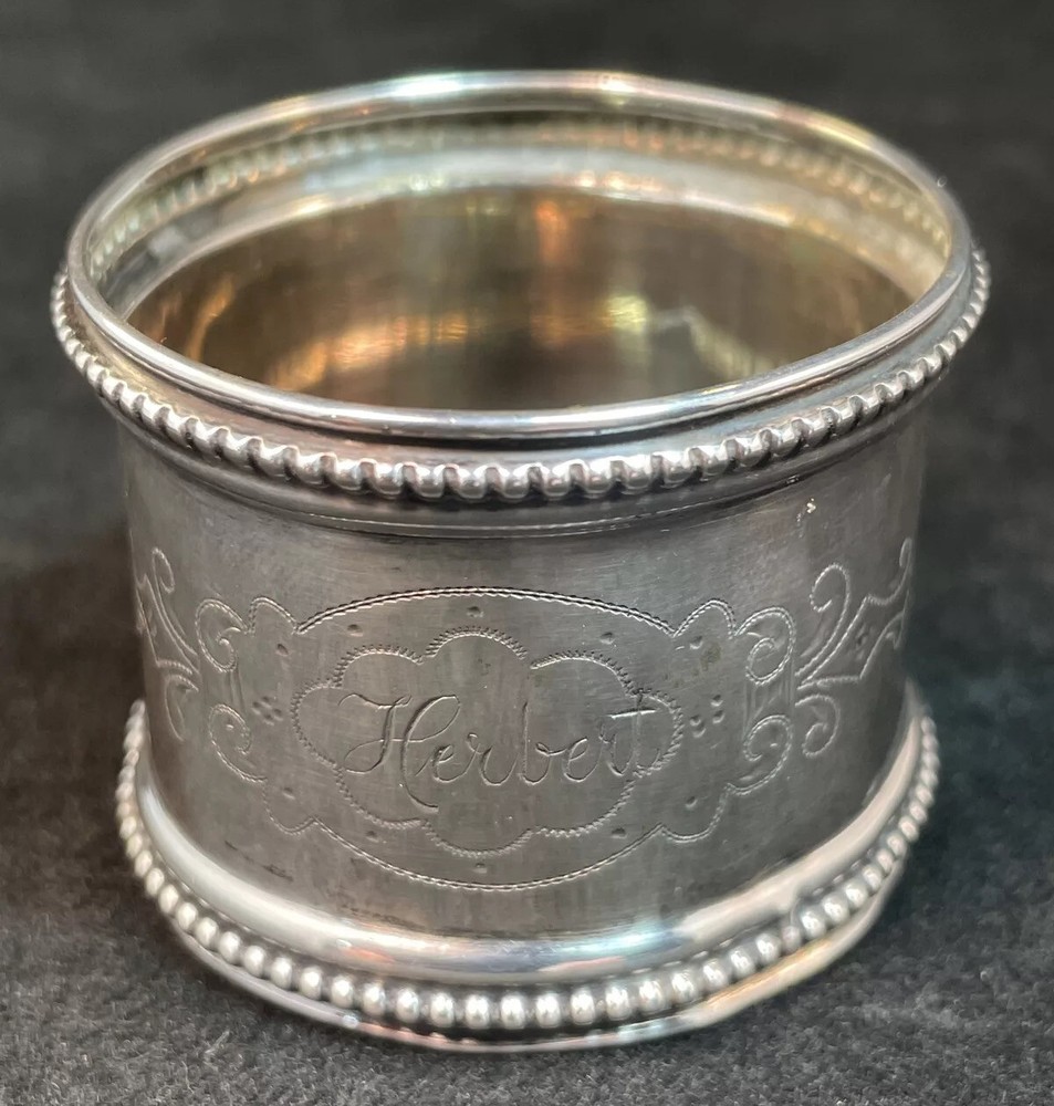 800 Sterling Silver Napkin Ring Name Engraved “Herbert”