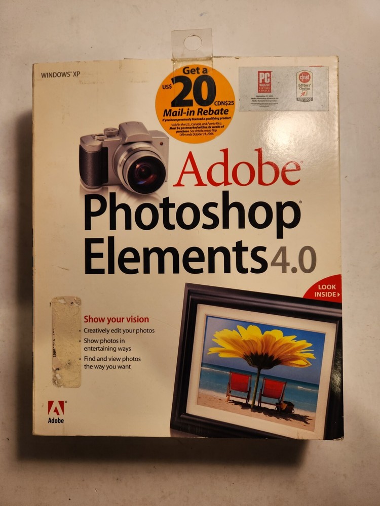 NEW OPEN BOX ADOBE Photoshop Elements 4.0 FOR WINDOW XP