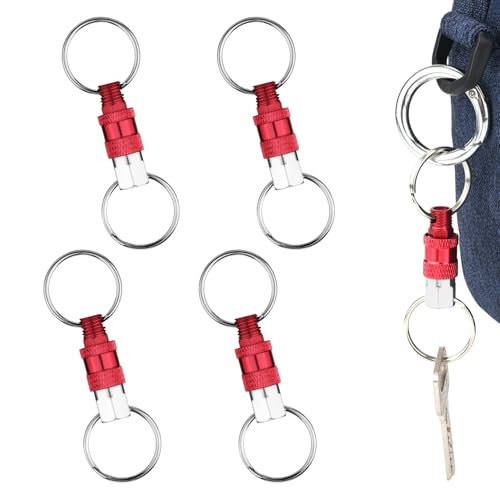 4 Pack Quick Release Keychain, Aluminum Pull Apart Detachable Red and Silver