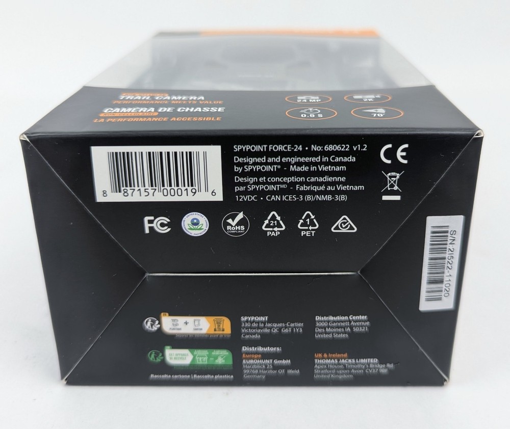 Spypoint Force-24MP Non-Cellular Trail Camera 2k Video and 70ft Detection Range