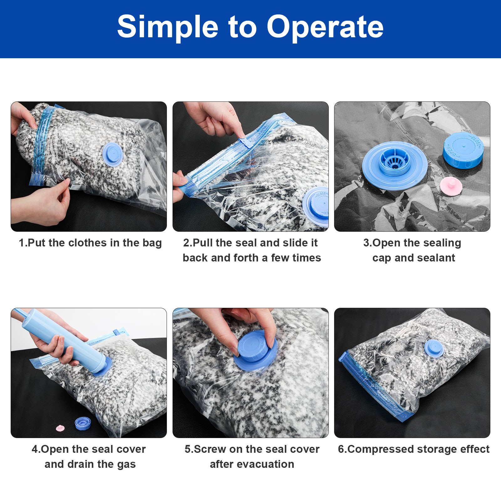 15PCS Vacuum Storage Bags with Hand Pump Space Saver Compression Clothes Luggage