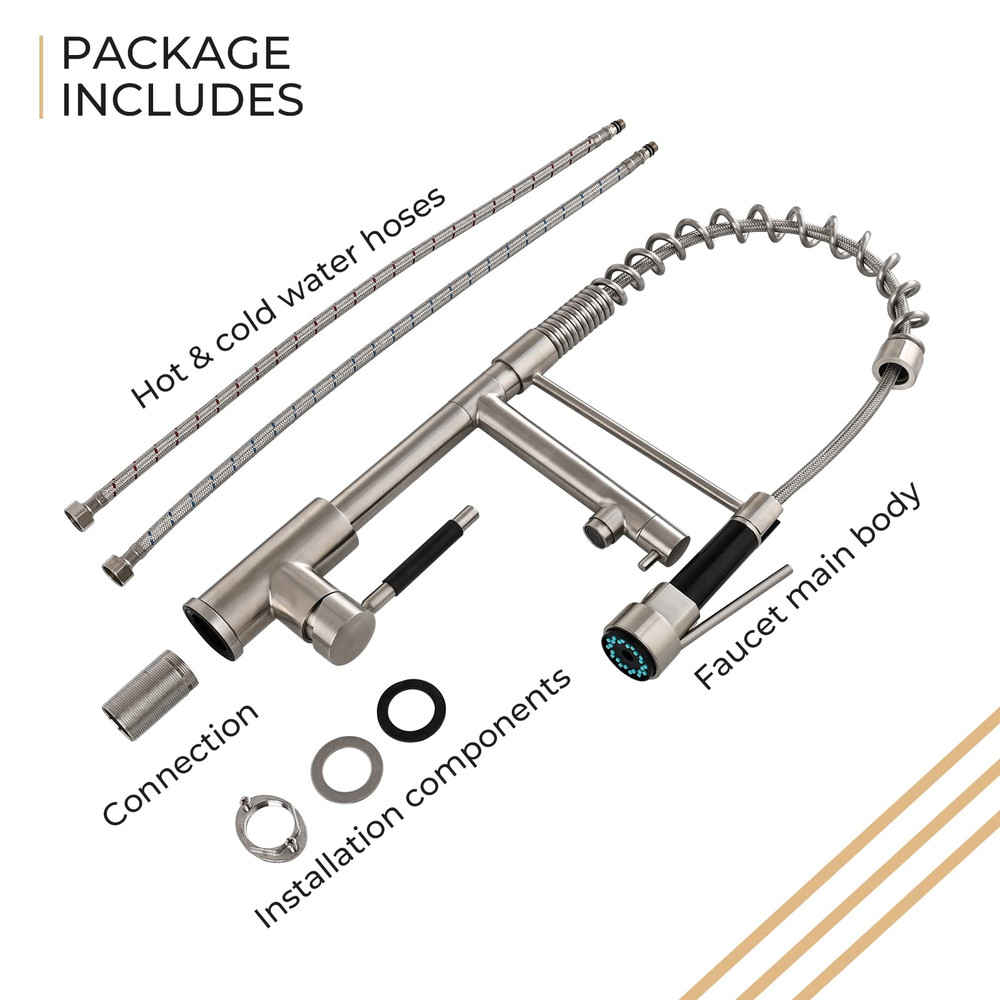 Silver Kitchen Faucet Kit 360° Rotation High Arch Single Handle Double Function