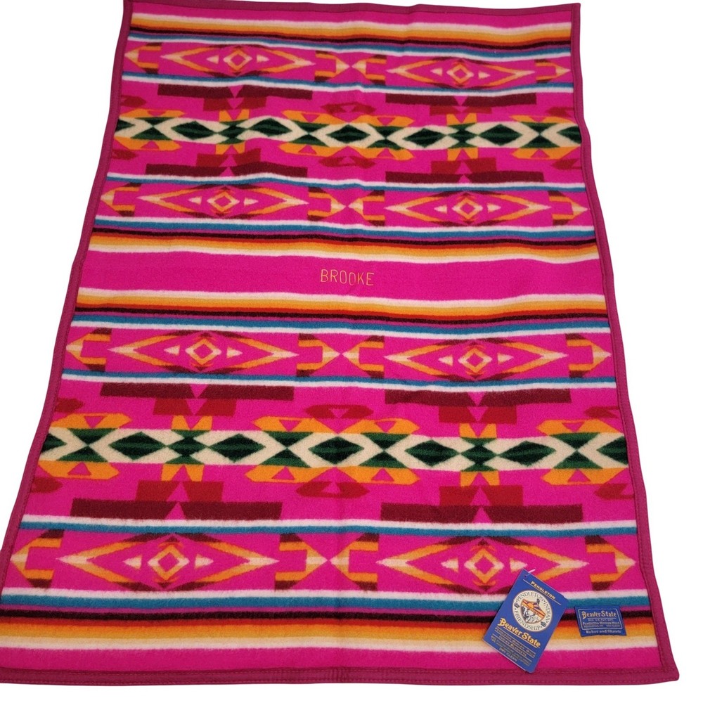 Pendleton NWT Beaver State Wool Cherry Muchacho Robe Crib Blanket Personalized
