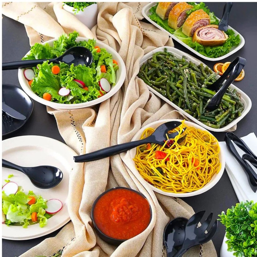 Disposable Black Plastic Heavy Serving Spoons - 3 Pack