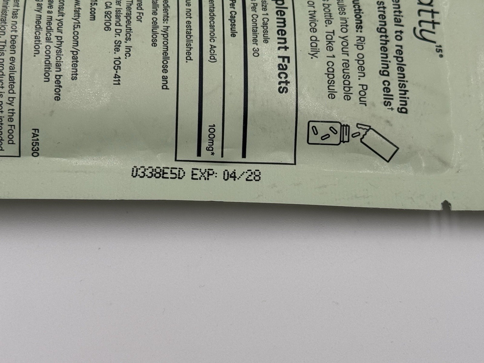 Fatty15 Pure C15:0 Pentadecanoic Acid Supplement - Gut & Liver Health - 30 CT