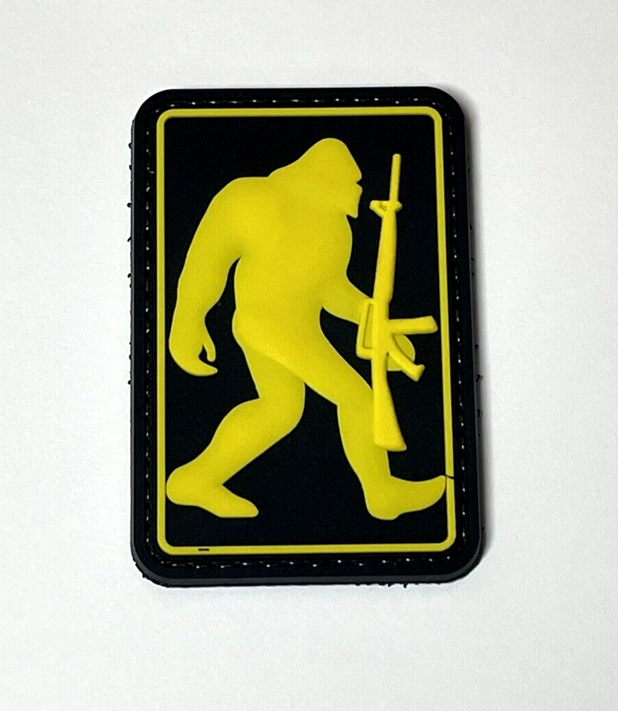 Sasquatch Bigfoot Tactical Gun PVC Patch, Morale Squatch M16 Rubber PVC Patch