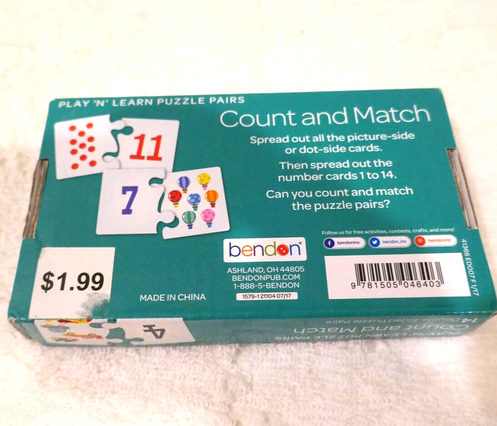 Bendon Let's Grow Smart Educational Flash Card Sets Puzzle Pairs