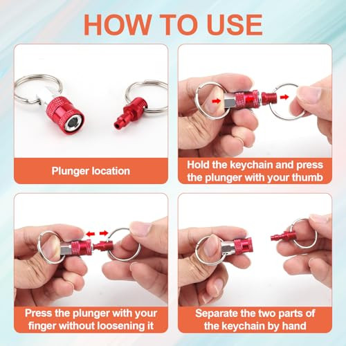 4 Pack Quick Release Keychain, Aluminum Pull Apart Detachable Red and Silver