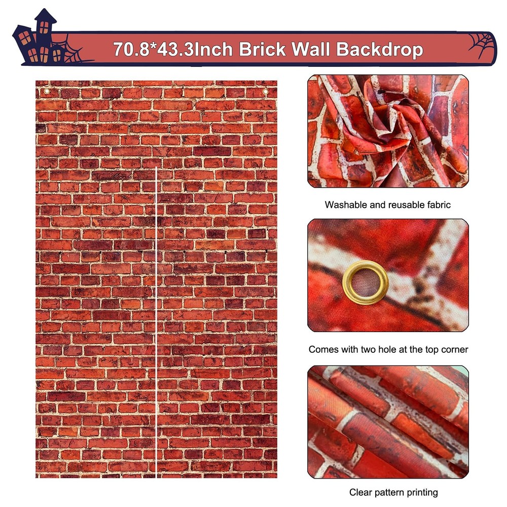Brick Wall Backdrop Halloween Red Brick Wall Backdrop Decorations for Birthda...