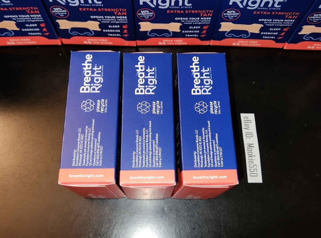 EXP 2028+! (132ct) 3 Boxes X 44ct Breathe Right Extra Strength TAN Nasal Strips