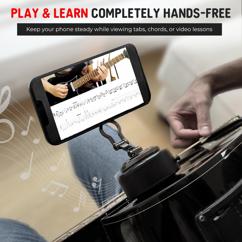 Guitar Phone Mount HandsFree Holder with Vacuum Suction for Tutorials & Tabs