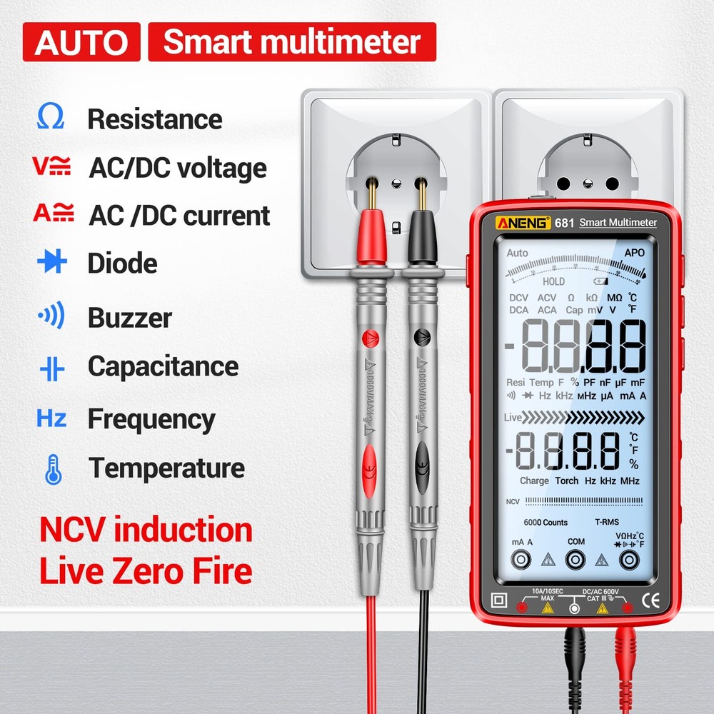 ANENG Digital Multimeter Tester Auto-Ranging TRMS 6000 Counts Voltmeter red