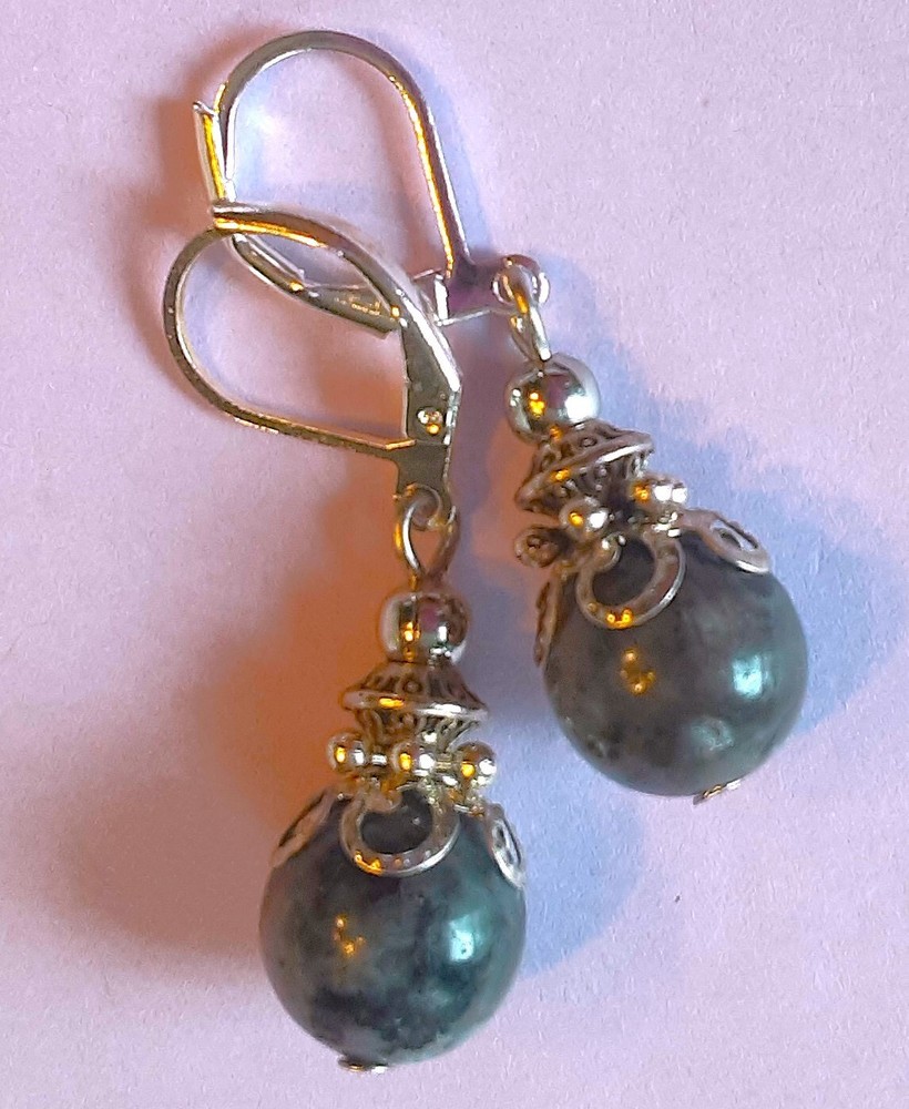 LABRADORITE DROP Lacy look earring SP LEVERBACK artisan XGEE