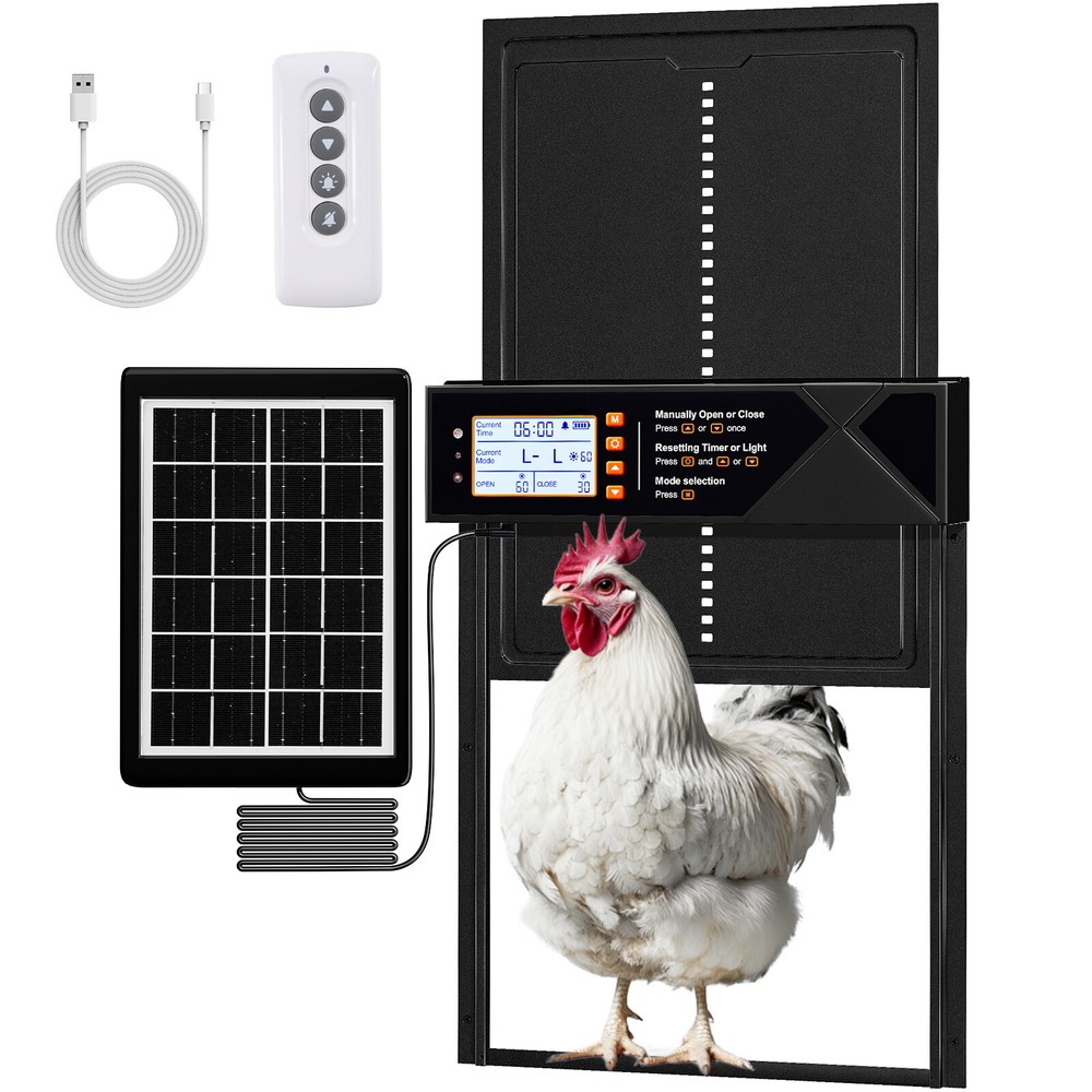 Automatic Chicken Coop Door with Anti Pinch/Timer/LED Screen/Light Sensor/USB
