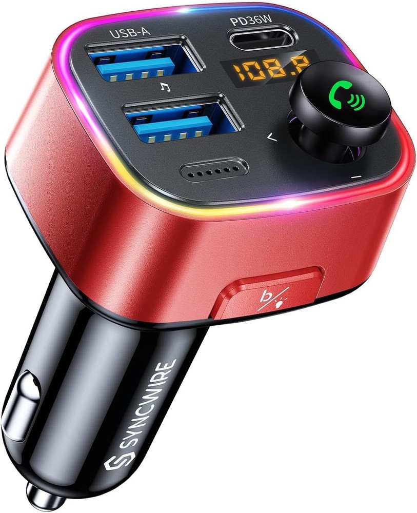 Syncwire Bluetooth 5.4 FM Transmitter Car Adapter 48W (PD 36W & 12W) [Light Swit