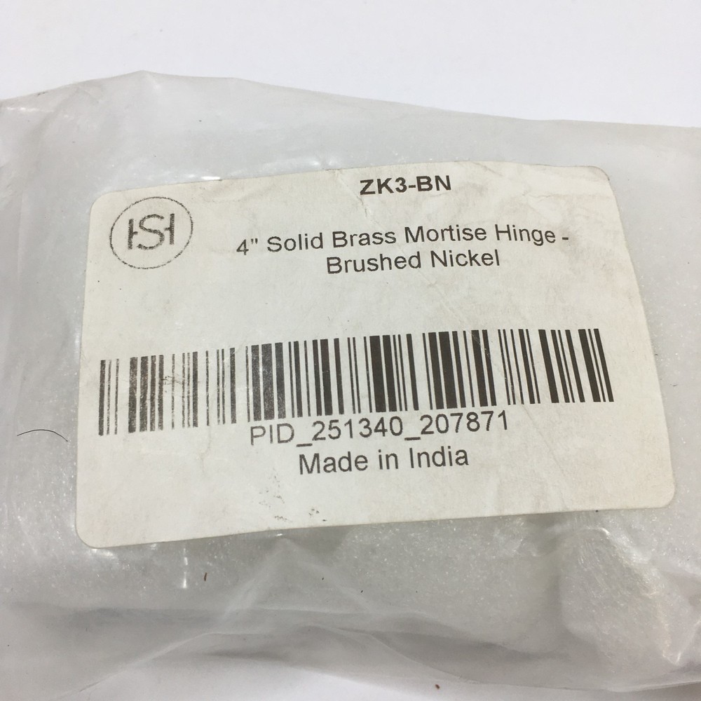 4" Solid Brass Mortise Hinge - Brushed Nickel (2 Pack)