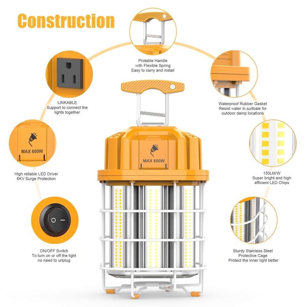 80W LED Temporary Work Light Plug-n-Play Construction Jobsite Lighting Linkable
