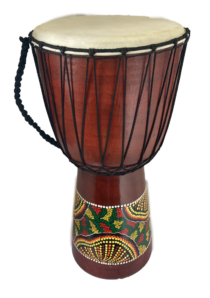 Hand Painted Djembe Drum Finished with Goat Hide and Aboriginal Dot Pattern