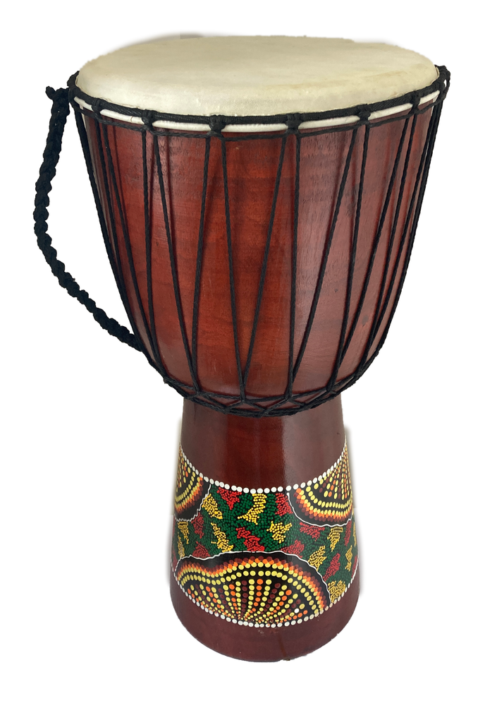 Hand Painted Djembe Drum Finished with Goat Hide and Aboriginal Dot Pattern