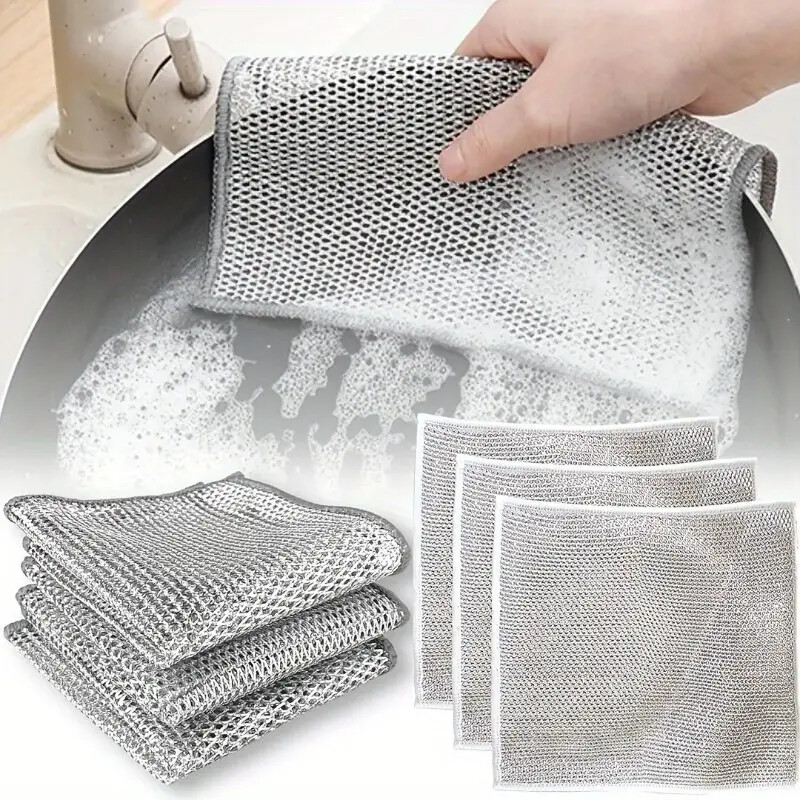 10 x Multifunctional Non Scratch Wire Dish Cloth Mesh Dishwashing Rag