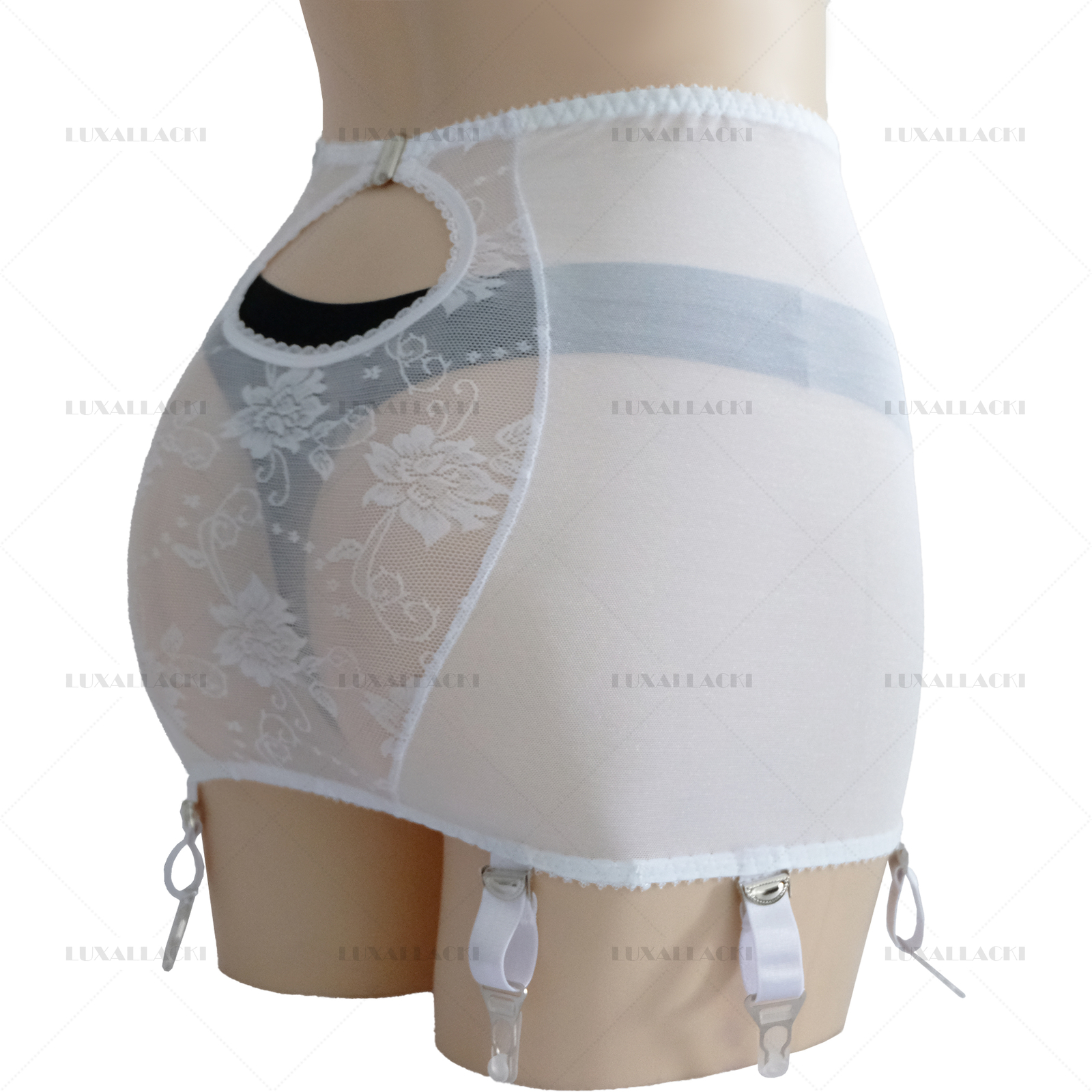 Luxallacki Mesh Floral Lace 6 Straps Garter Belt Shaping Girdle Sexy Lingerie