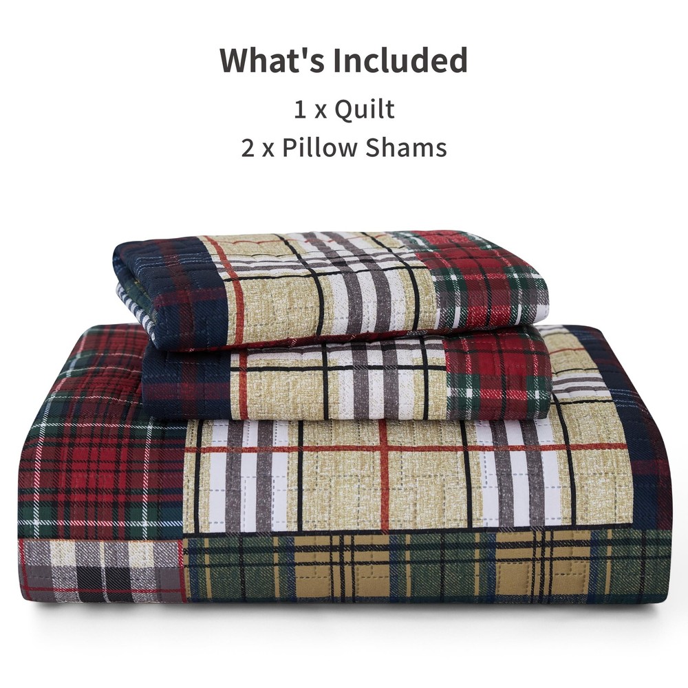 PPOLCA Patchwork Queen Quilt Bedding Set, Plaid Lightweight Queen, Dark Blue