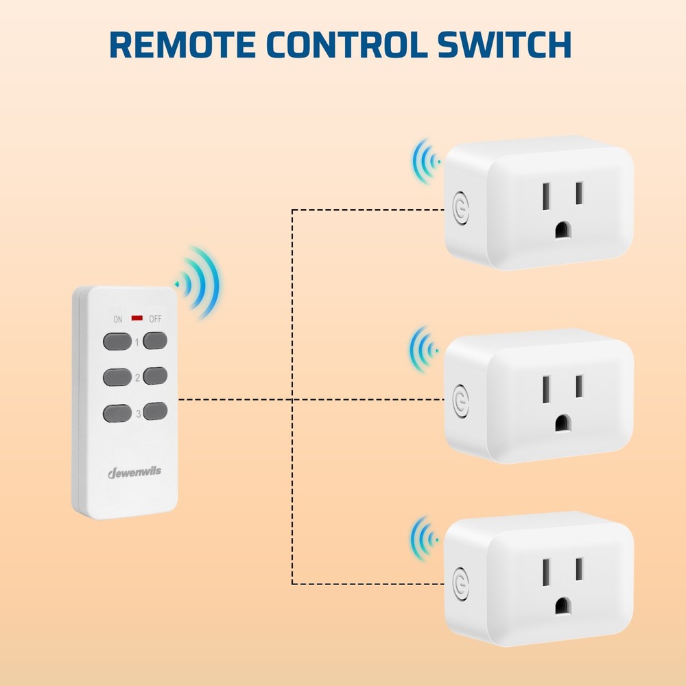 Wireless Remote Control Outlet, Light Switch, 100FT Range,1 Remote and 3 Outlets