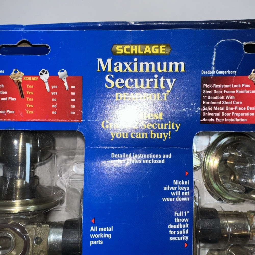 Schlage Maximum Security Deadbolt Keyed Entry~Grade 2 Max Security Antique Brass