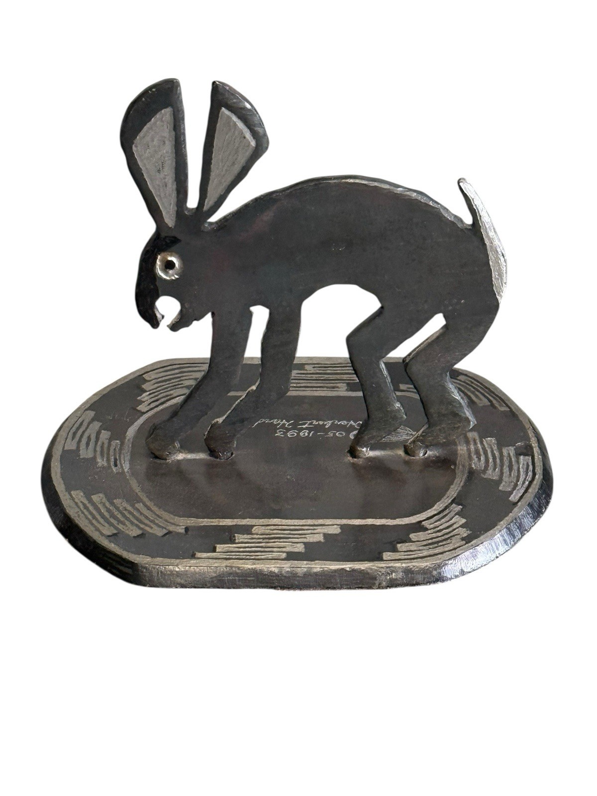 Herbert Hardin Signed Metal Mimbus Rabbit Sculpture 1993 Santa Clara Southwest