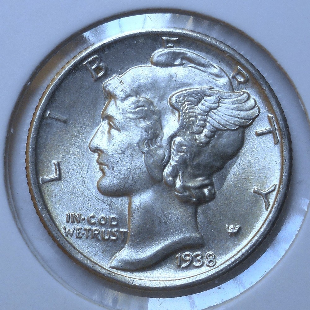 1938-s . Mercury Dime . Gem BU .