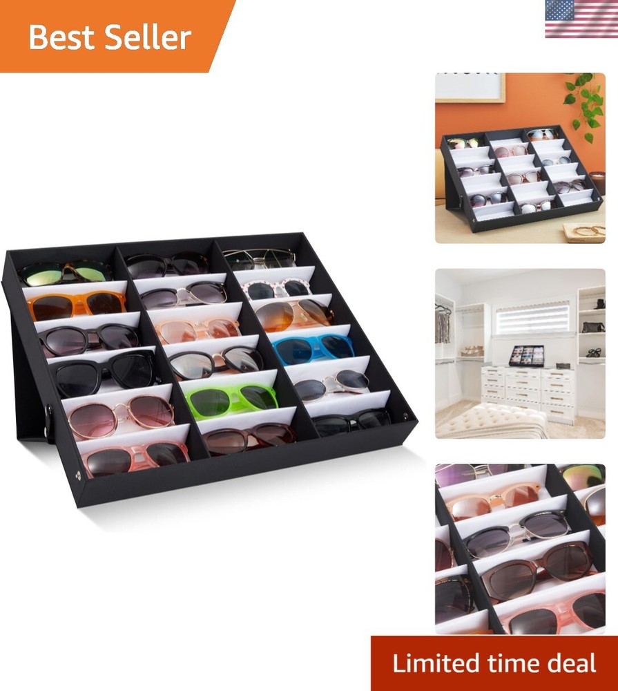 PU Leather Eyeglass Display Case - 18 Adjustable Slots for Perfect Organization