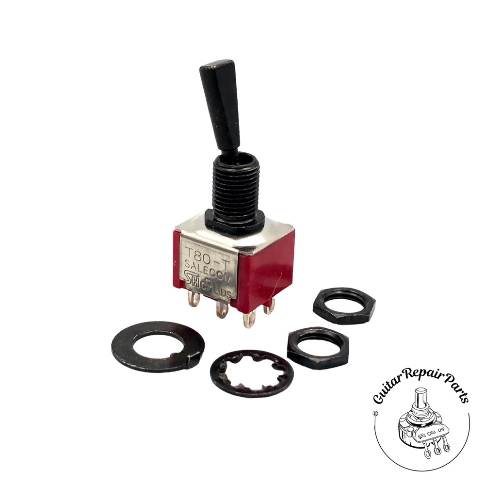 SALECOM On-On-On 3 position DPDT Mini Toggle Switch w. Flat Bat - Black