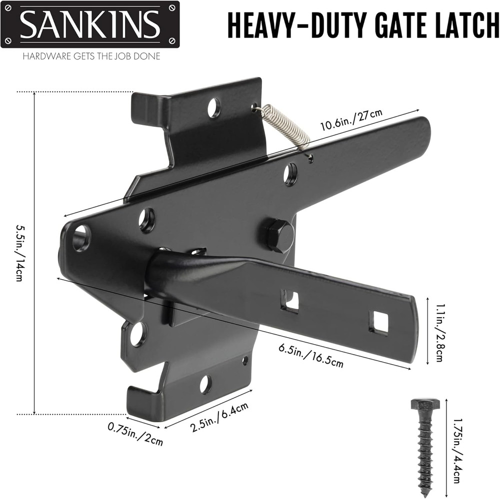 Self-Locking Gate Latch Heavy Duty for Wooden Fence, Post Mount Automatic Gravit