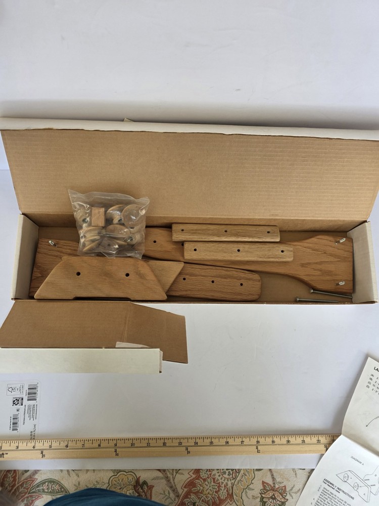 Needlework Craft Oak Lap Frame Stand Scroll Rods Extend NOS Tomorrow's Treasures
