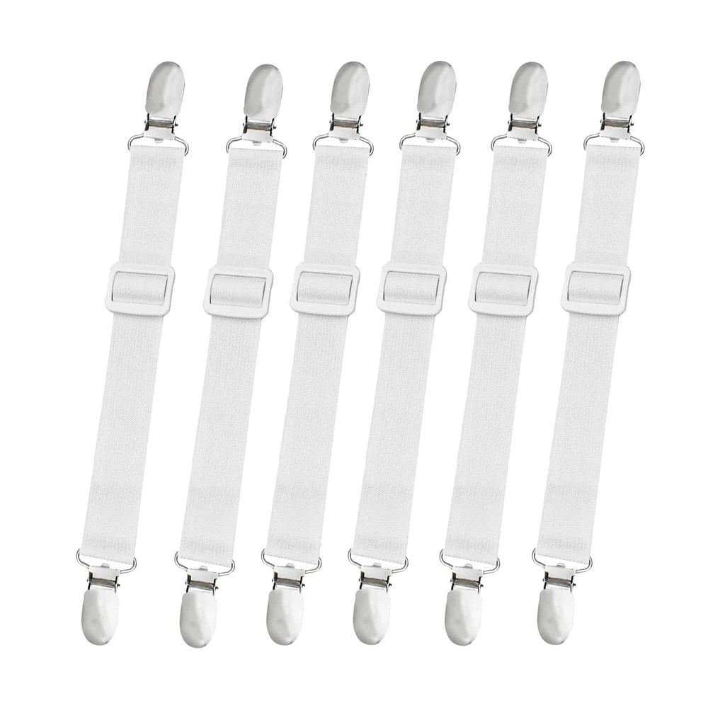 10 pcs Adjustable Bed Sheet Straps,Bed Clips, Elastic 10pcs, White