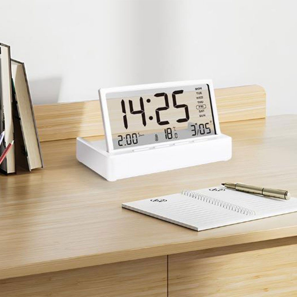 Desktop Electronic Alarm Clock with Transparent Display Temperature Date Week