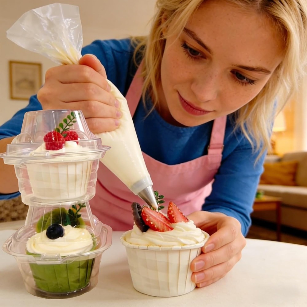 50 Pack Individual Cupcake Containers Plastic Cupcake Boxes Cupcake Holders S...