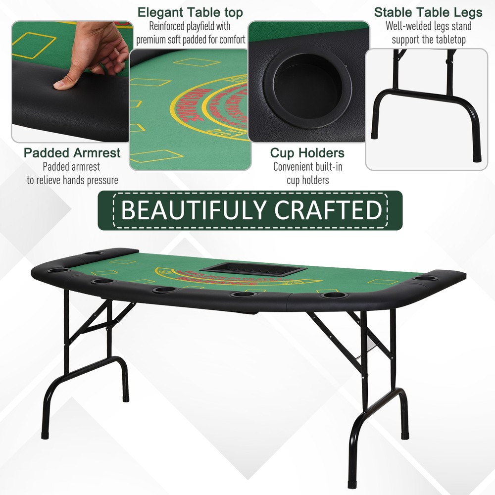 72" 7 Player Octagon Folding Poker Table with Cup Holders