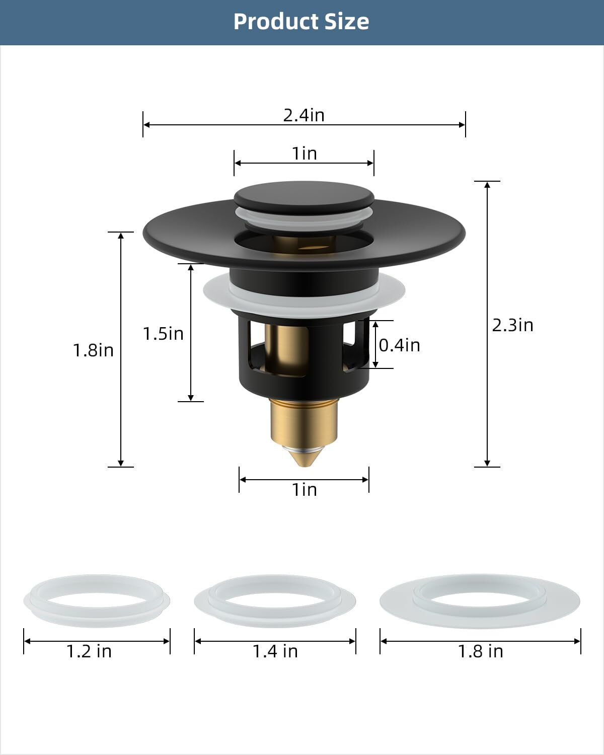 2PC All Metal Universal Bathroom Sink Stopper, for 1''~1.8'' Basin Pop Up Sink