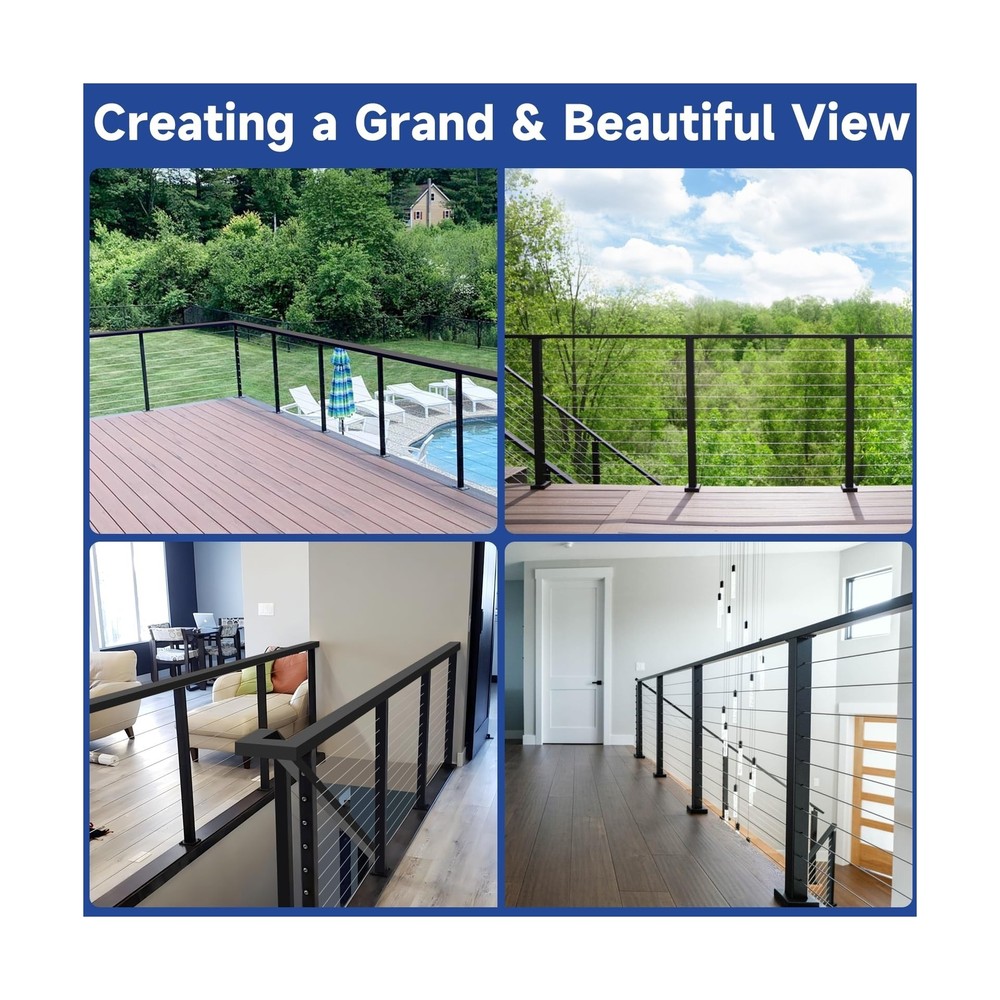 42" One-Stop Cable Railing Post Kits, 5 Pack Fixed Top Level Drilled Line Pos...