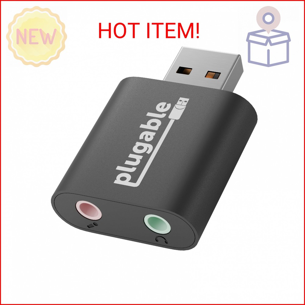 Plugable USB Audio Adapter with 3.5mm Speaker-Headphone and Microphone Jack, Add