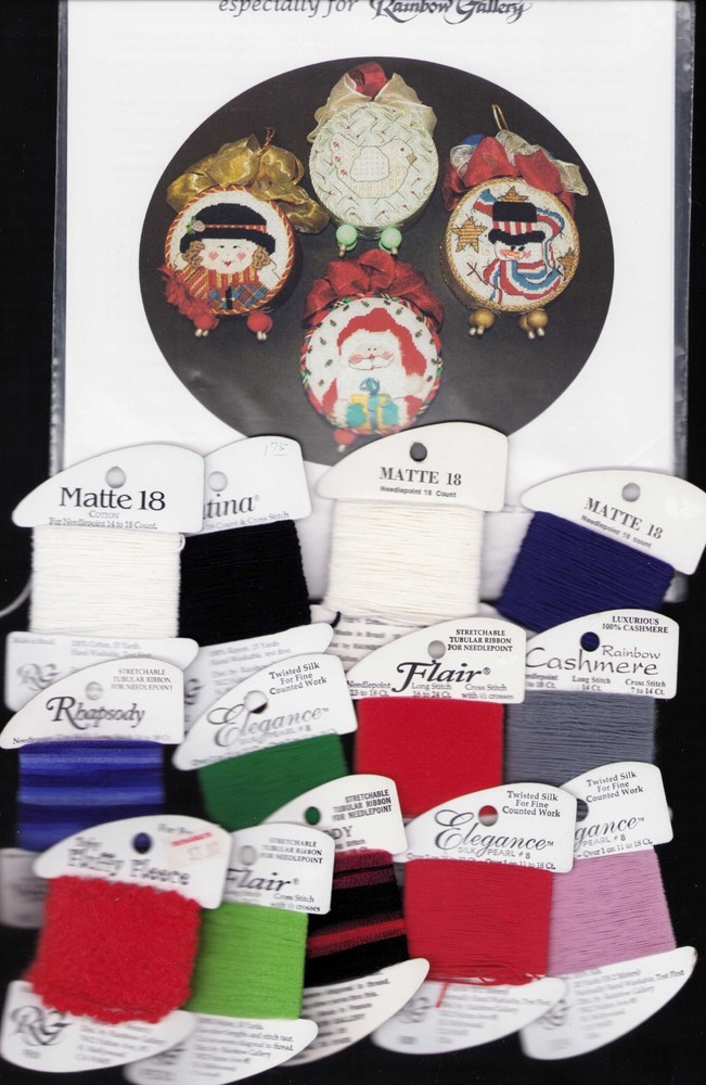 Needlepoint Pattern Winter Ornaments #2 w/ Threads & 18 mesh C. Schaeffer