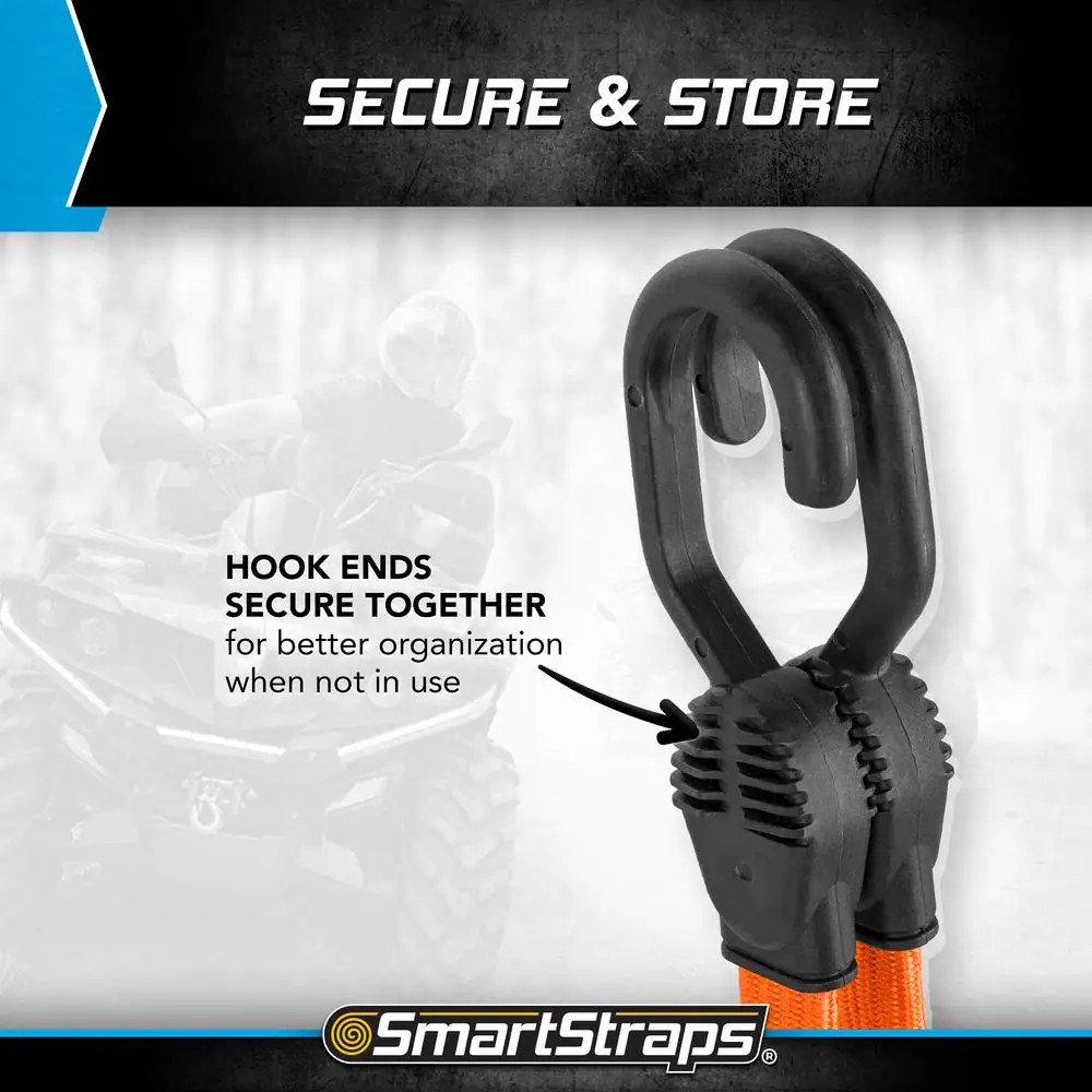 36 In. Orange Flat Strap Bungee Cord with Hooks - 2 Pack
