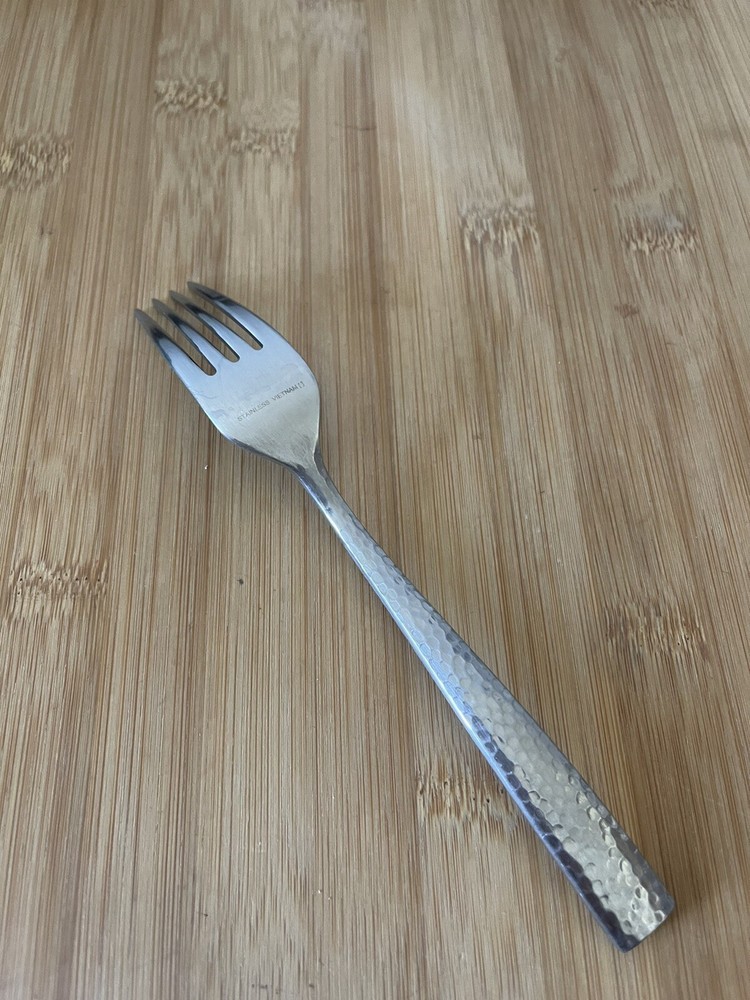 Stainless Satin HAMMERED Curved Up Handle Flat Tip SALAD FORK 6.75"